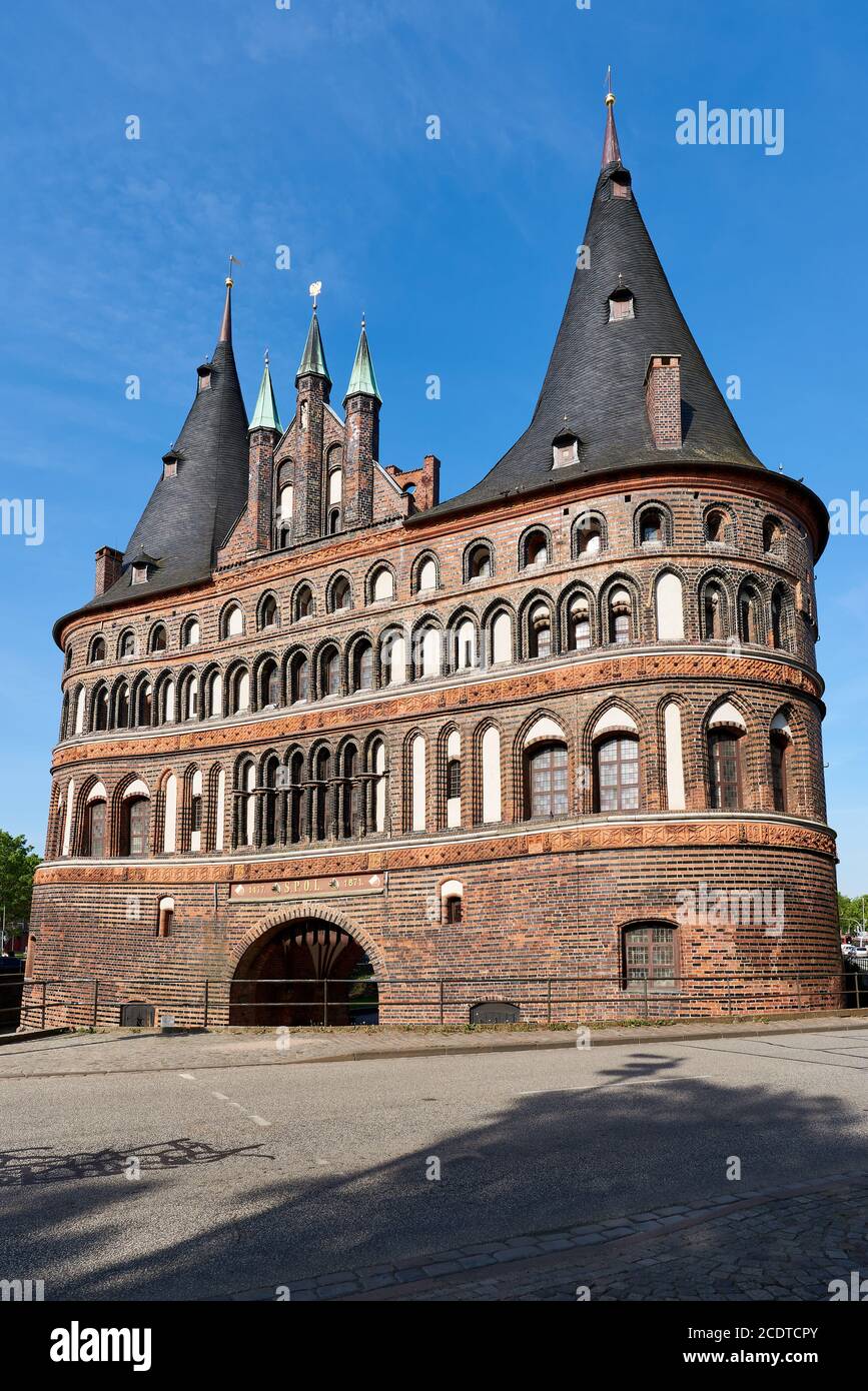 Holsten Gate, lato città, Lübeck, Germania Foto Stock