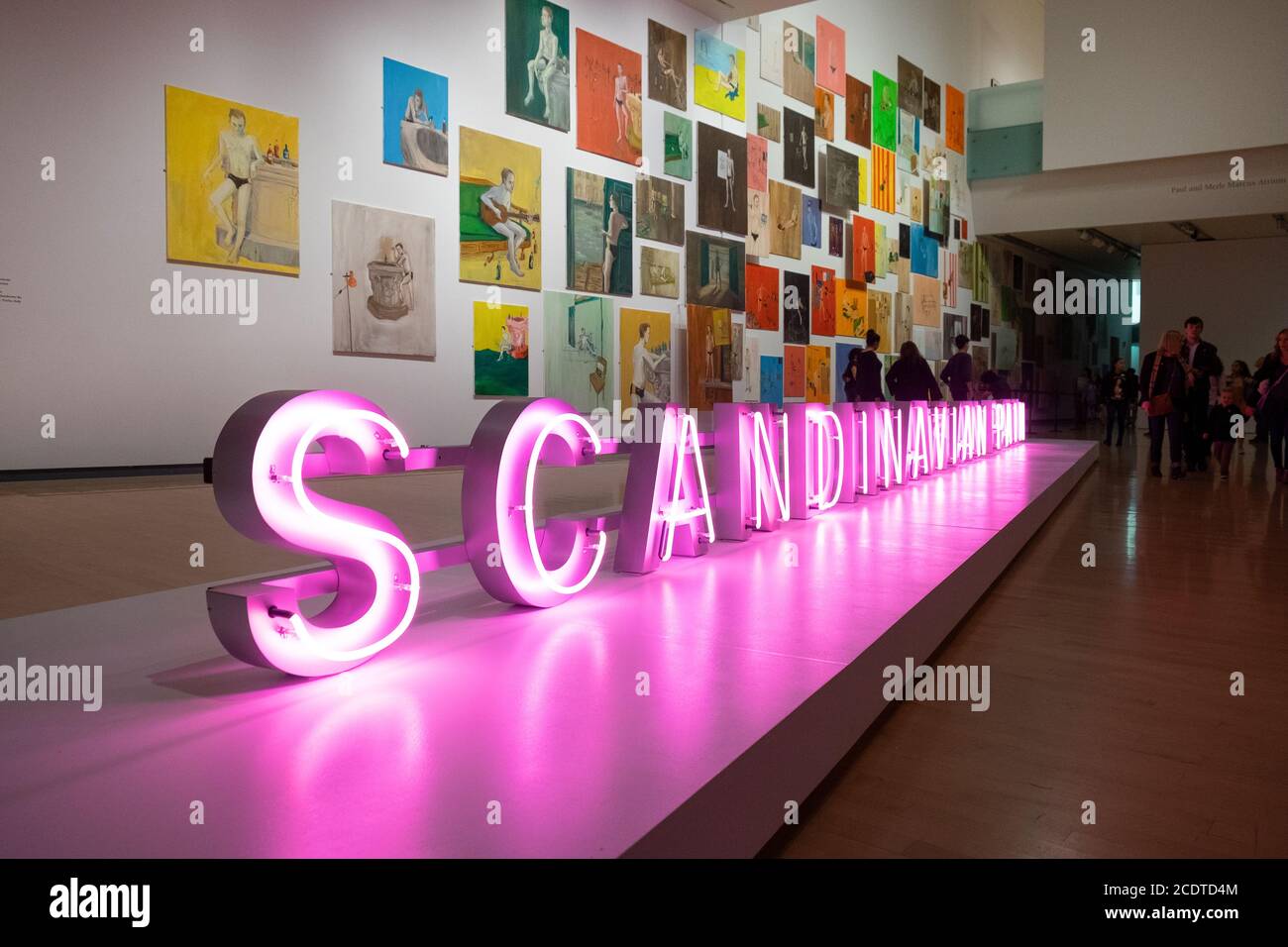 Mostra scandinava segno al neon al Phoenix Art Museum, Arizona, USA Foto Stock