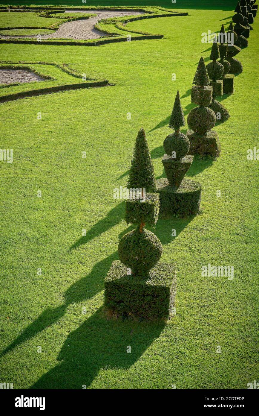 La casella alberi in un pubblico barocco parco paesaggio a Hundisburg in Germania Foto Stock