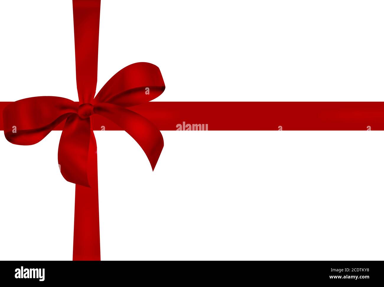 Prua regalo in raso rosso con nastri orizzontali e verticali Foto Stock