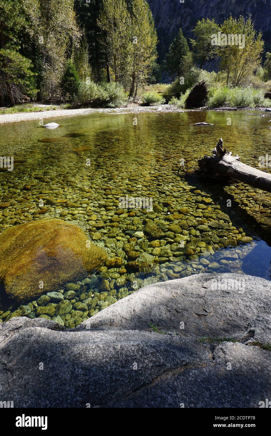 Fiume di acqua cristallina nel Kings Canyon Park, California Foto Stock
