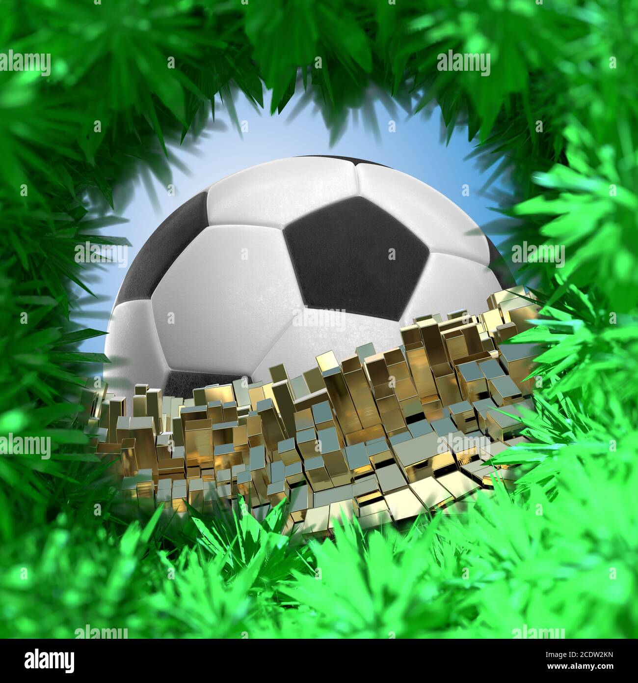 Pallone da calcio isolati su golden sfondo architettonico 3d illustrazione Foto Stock