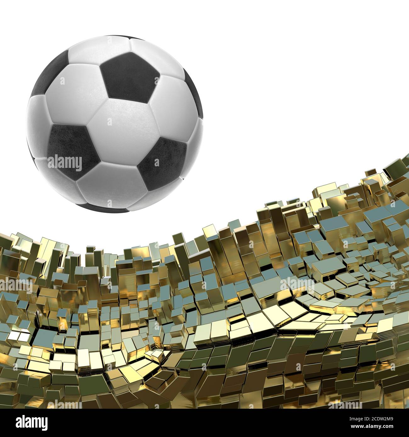 Pallone da calcio isolati su golden sfondo architettonico 3d illustrazione Foto Stock