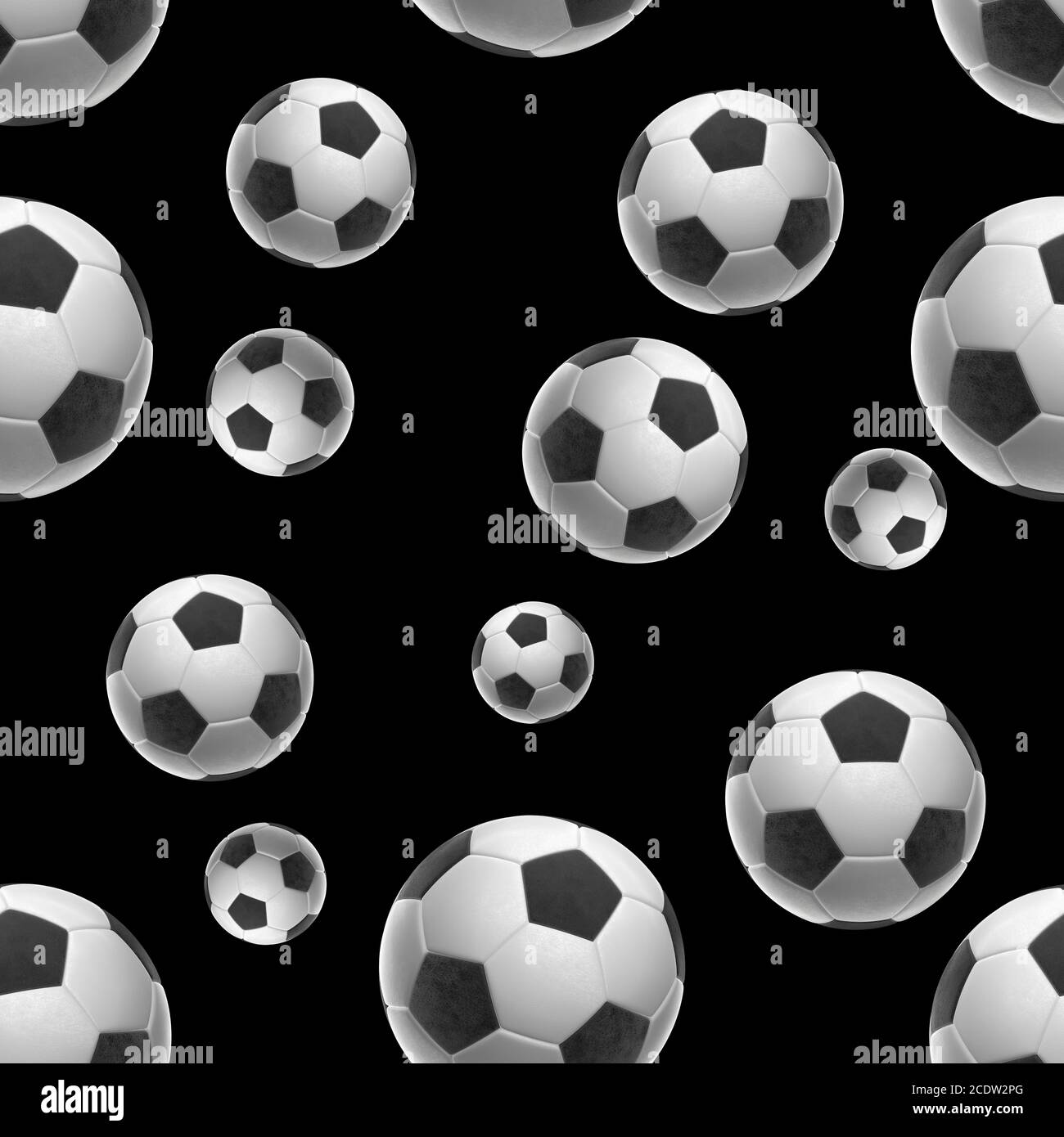 Soccer-sfere isolati su sfondo nero seamless pattern 3d illustrazione Foto Stock