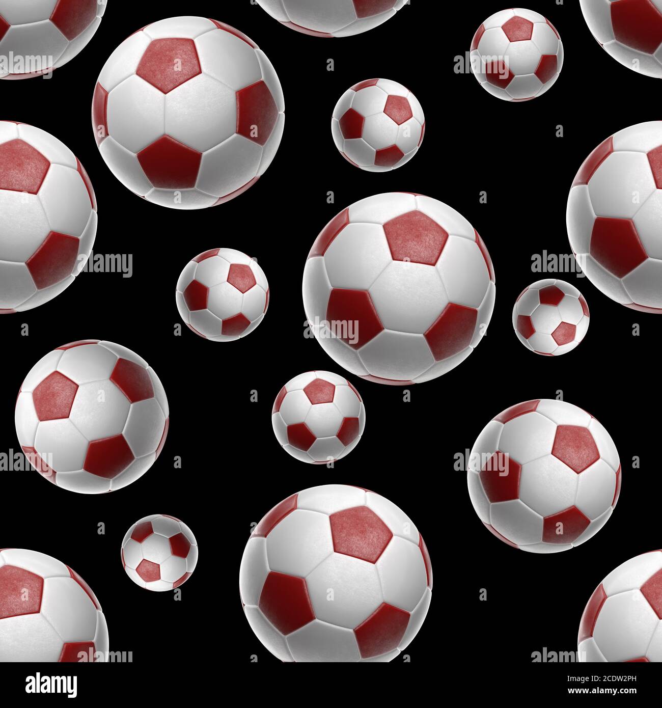 Soccer-sfere isolati su sfondo nero seamless pattern 3d illustrazione Foto Stock