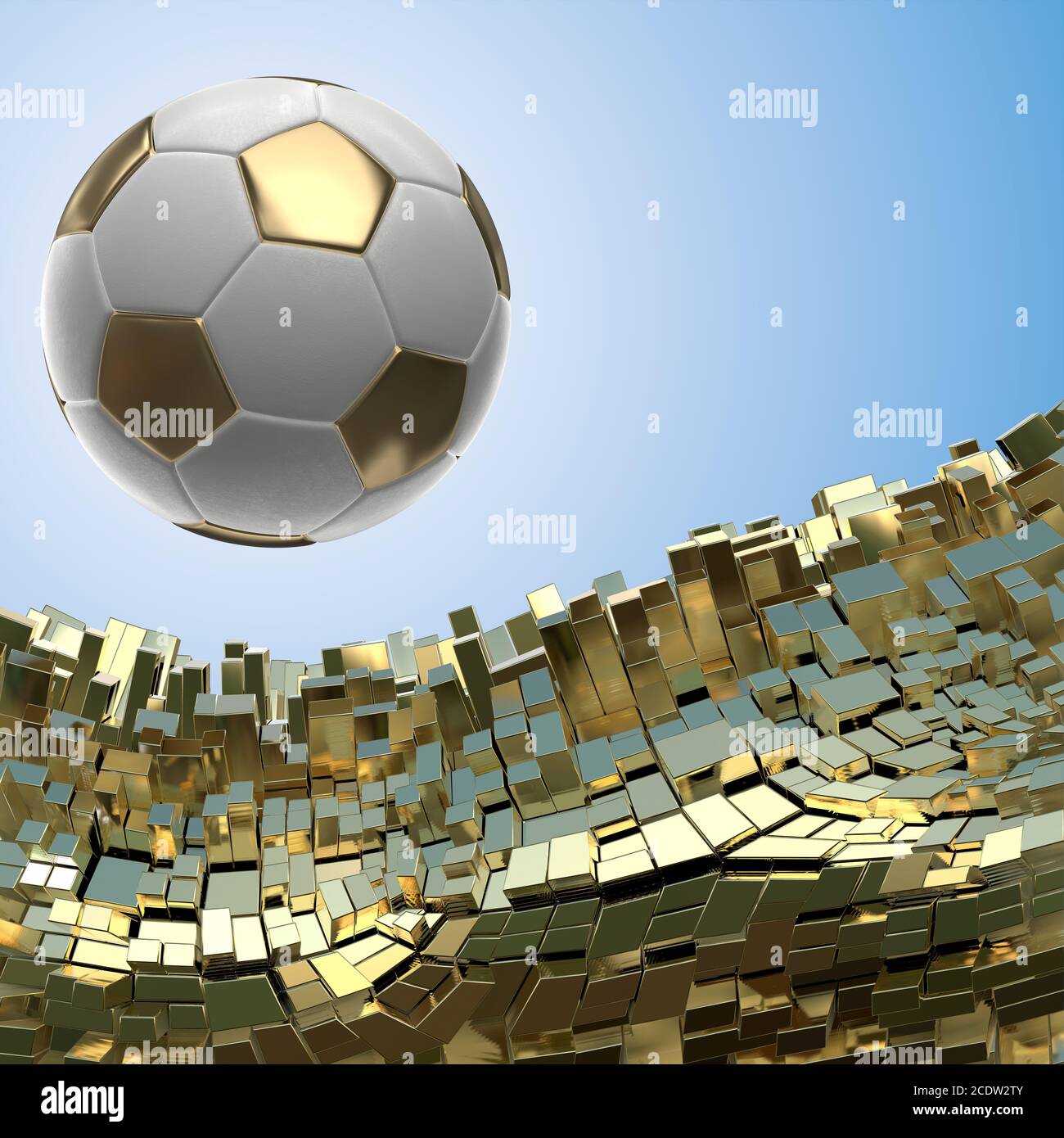 Soccer-sfere isolate su golden sfondo architettonico 3d illustrazione Foto Stock