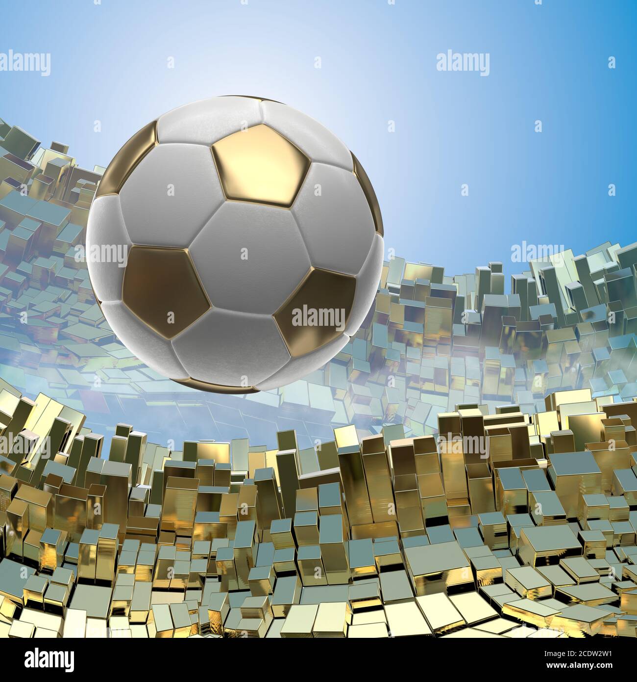 Soccer-sfere isolate su golden sfondo architettonico 3d illustrazione Foto Stock
