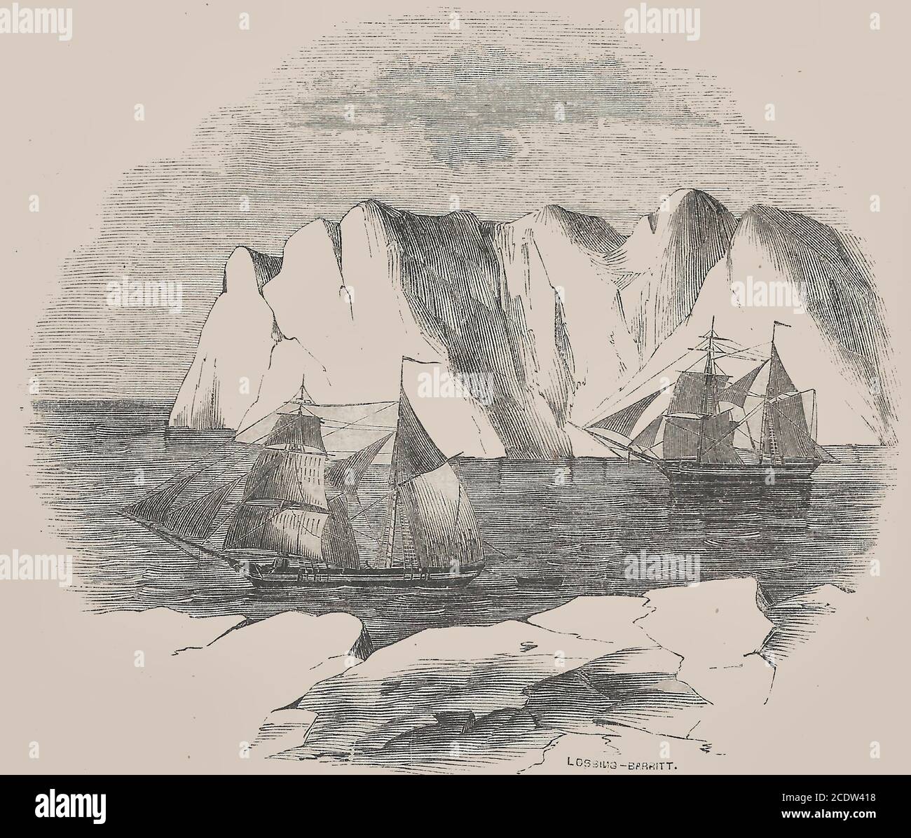 Avanzare e salvare battendo a ventaglio di un Iceberg tre Miglia in circonferenza - la spedizione artica americana Foto Stock