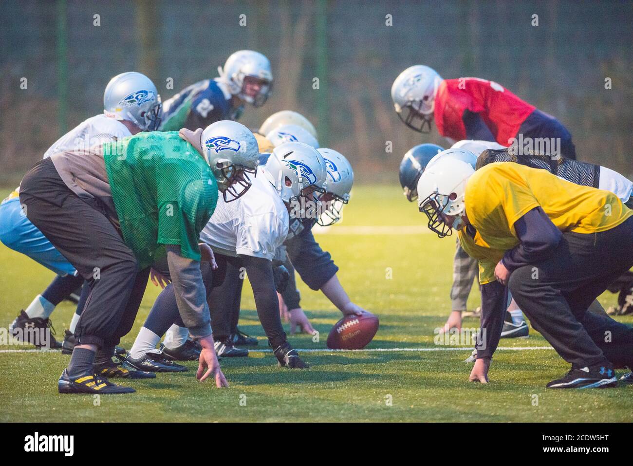 Allenamento di calcio americano. Foto Stock