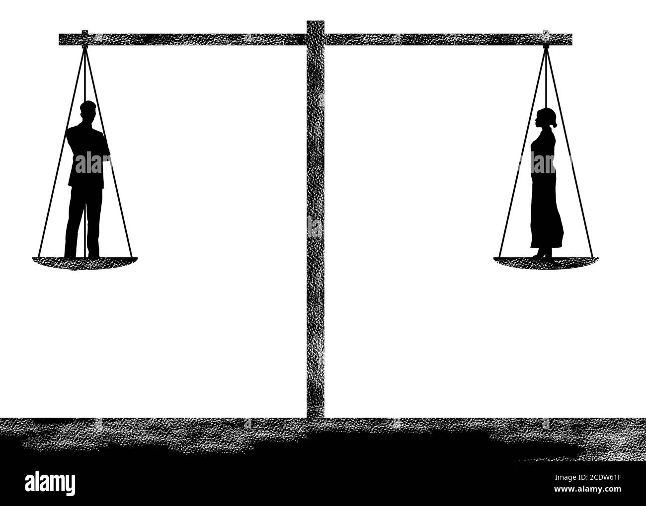 Una scala di equilibrio è un livello morto in quanto pesa due persone in questa illustrazione su tutte le vite contano e pari diritti. Foto Stock