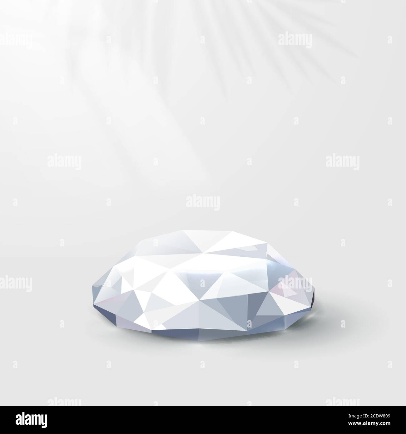 Diamanti bianchi 3d con display da podio a cerchio riflettente. Informazioni generali astratte per la presentazione del prodotto. Illustrazione vettoriale Illustrazione Vettoriale