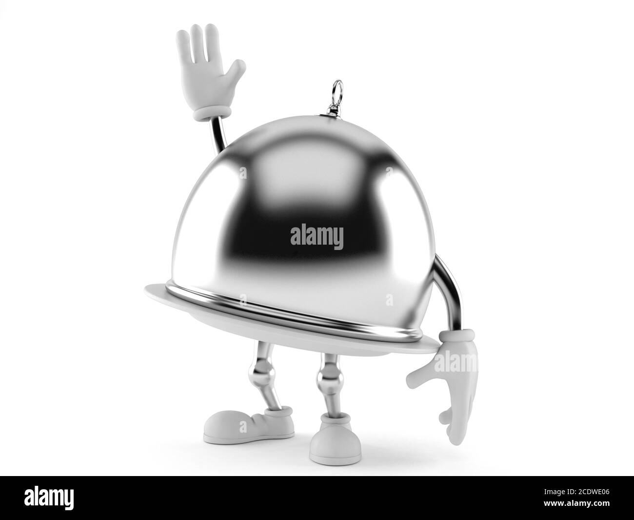 Carattere cupola catering con mano su isolato su sfondo bianco Foto Stock