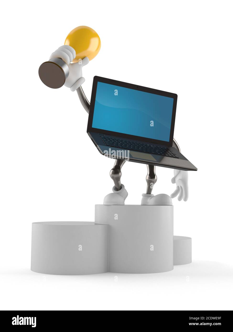 Personaggio del laptop con trofeo dorato isolato su sfondo bianco Foto Stock