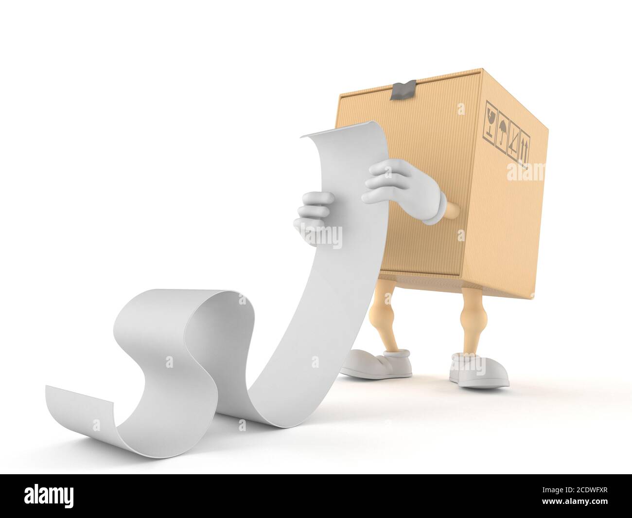 Elenco di lettura dei caratteri del pacchetto su sfondo bianco Foto Stock