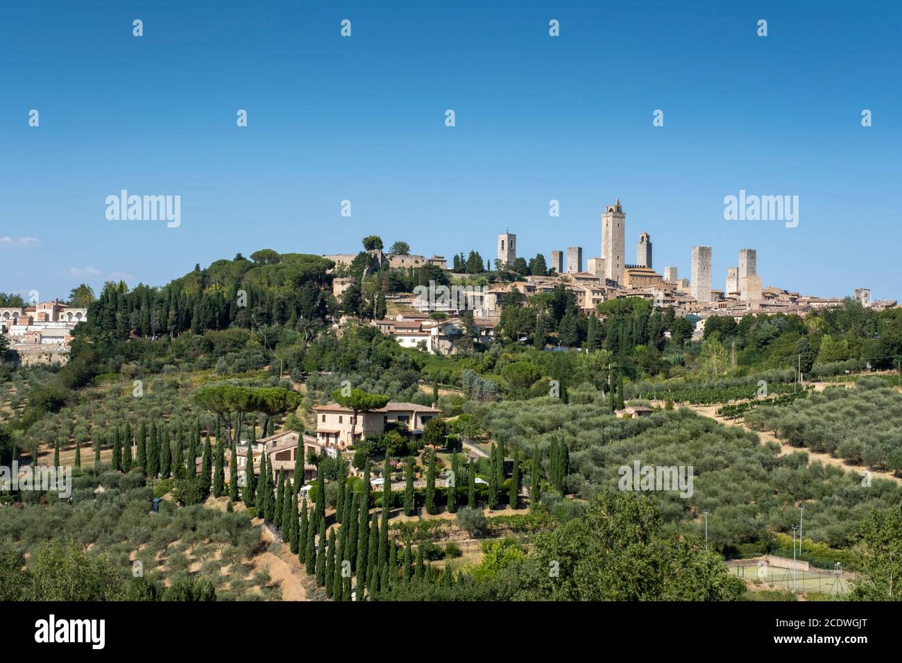 Lo skyline medievale di San Gimignano. Siena, Italia. Foto Stock
