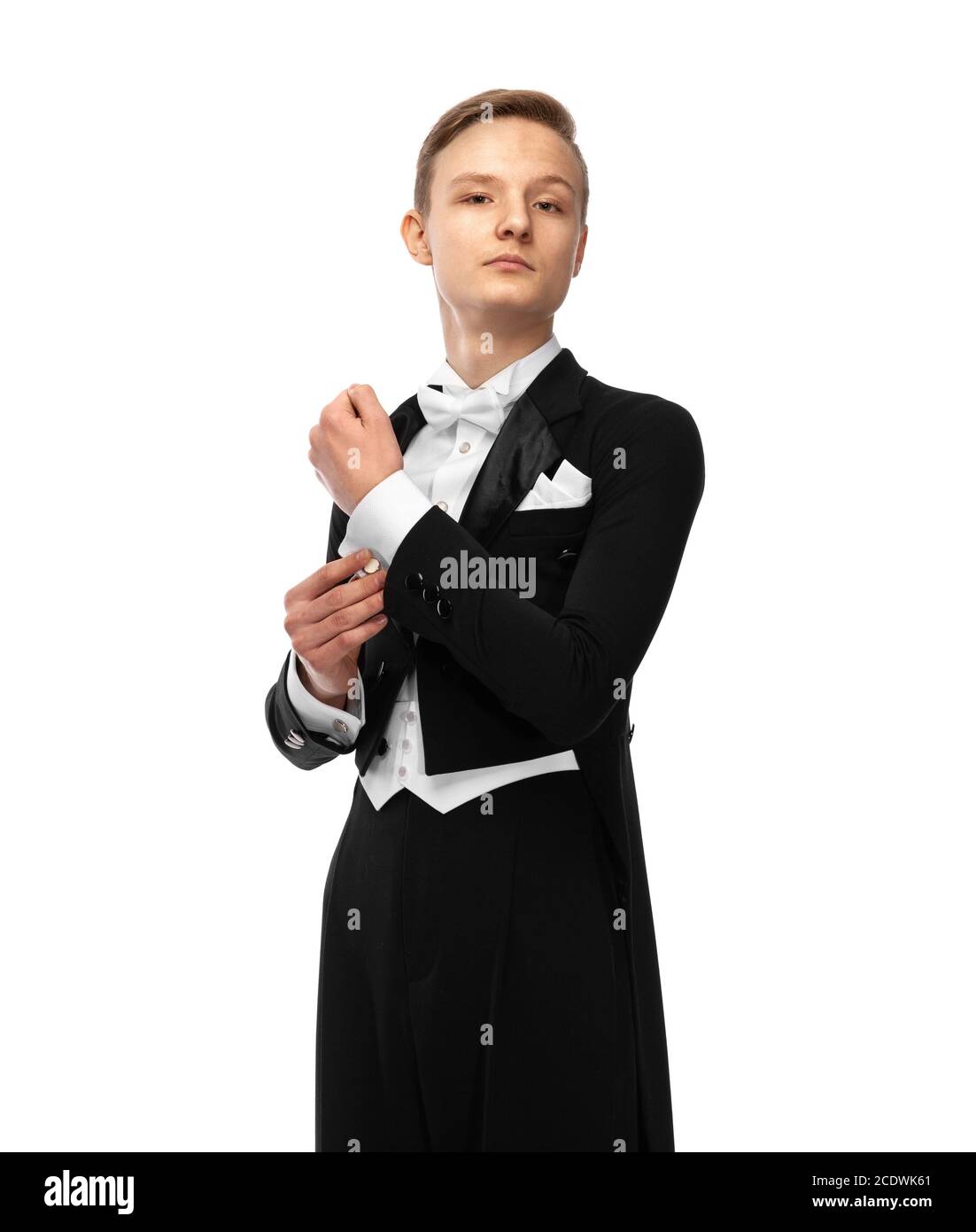 La sala da ballo ballerino in smoking con il filtro bow tie Foto Stock