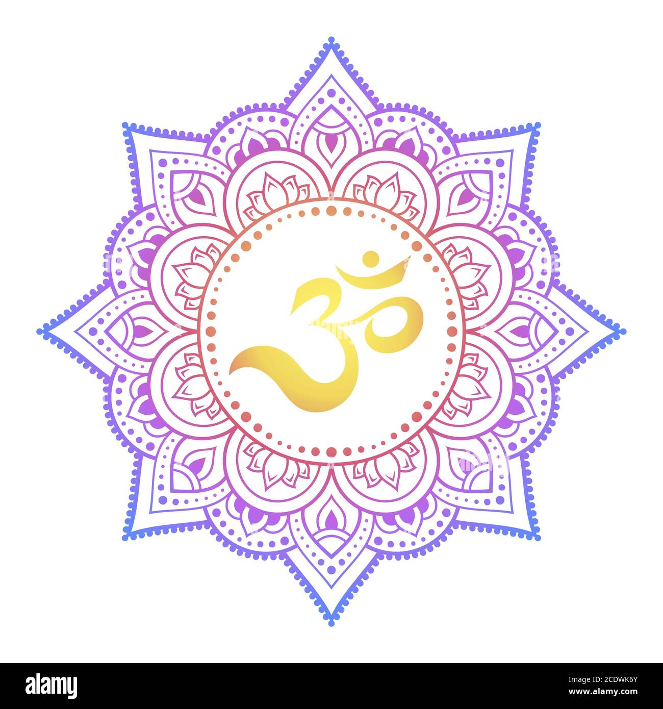 Motivo circolare a colori in forma di mandala con antico mantra indù OM e fiore di loto per Henna, Mehndi, decorazione. Ornamento decorativo in orientale Illustrazione Vettoriale