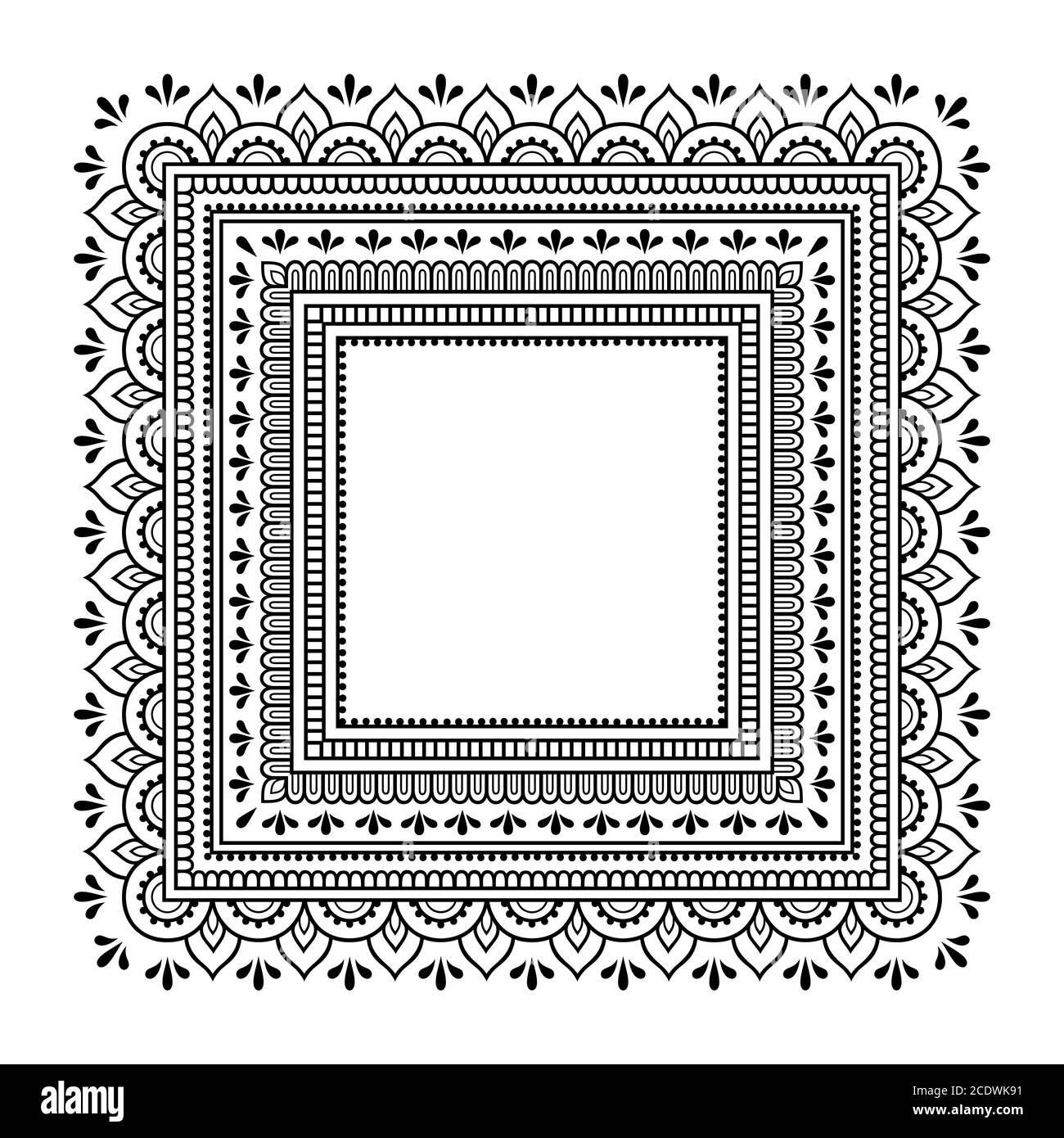 Cornice nella tradizione orientale. Stilizzato con tatuaggi di hennè motivo decorativo per decorare le coperture per libro, taccuino, scrigno, rivista, cartolina An Illustrazione Vettoriale