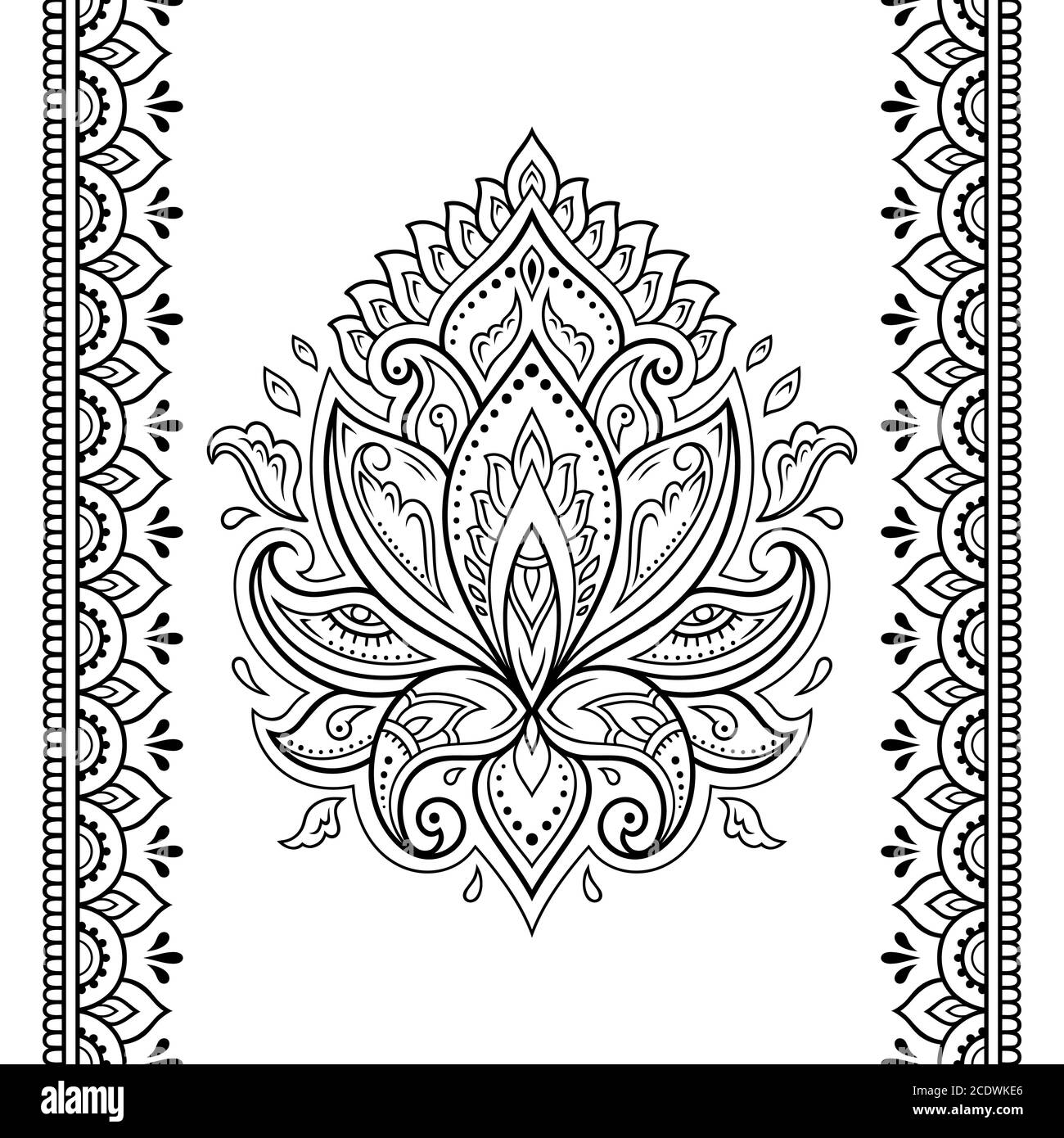 Set di fiori di loto mehndi e bordo senza giunture per disegno e tatuaggio  hennese. Decorazione in stile orientale, indiano. Doodle ornamento. Profilo  ha Immagine e Vettoriale - Alamy