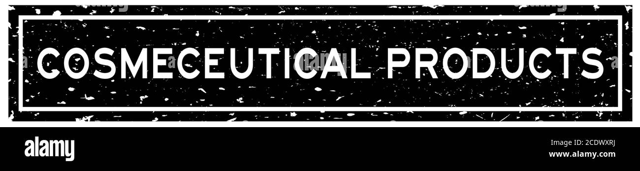 Grunge prodotti cosmeceutici neri parola gomma quadrata sigillo timbro on sfondo bianco Illustrazione Vettoriale