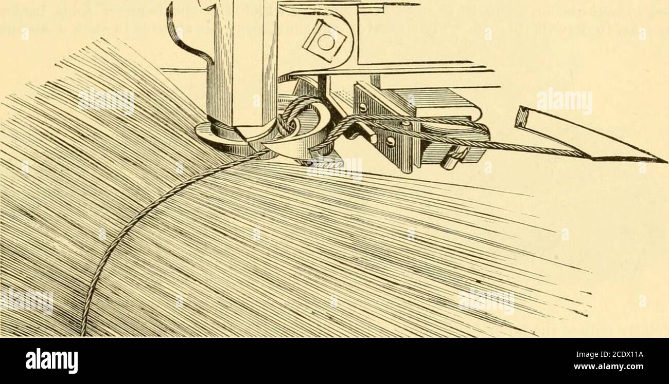 . Meccanismo moderno, che mostra i progressi più recenti nelle macchine, nei motori e nella trasmissione di potenza, essendo un volume supplementare alla ciclopedia di Appletons di meccanica applicata . Fig. 26.-meccanismo di legatura e camma della taglierina Fig. 28.-imballatore per legno.. Fig. 27.-il raccoglitore Holmes in funzione. Foto Stock