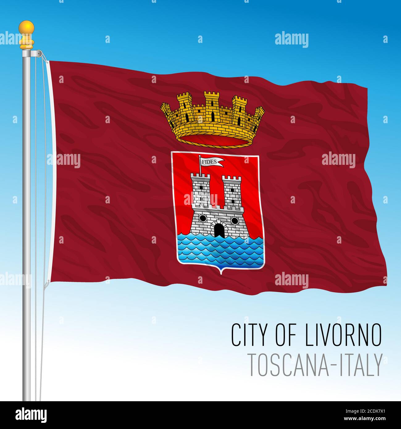 Livorno bandiera ufficiale della città e del comune, Toscana, Italia, illustrazione vettoriale Illustrazione Vettoriale