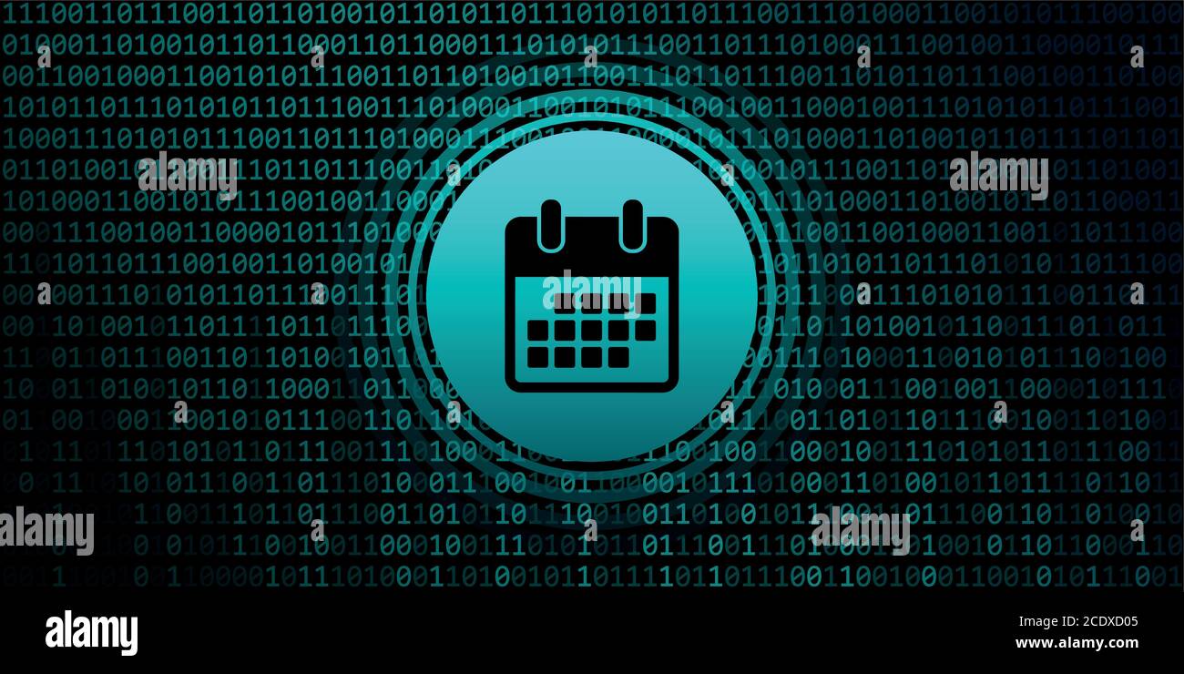 simbolo del calendario sull'illustrazione vettoriale dei dati digitali di sfondo del codice binario EPS10 Illustrazione Vettoriale