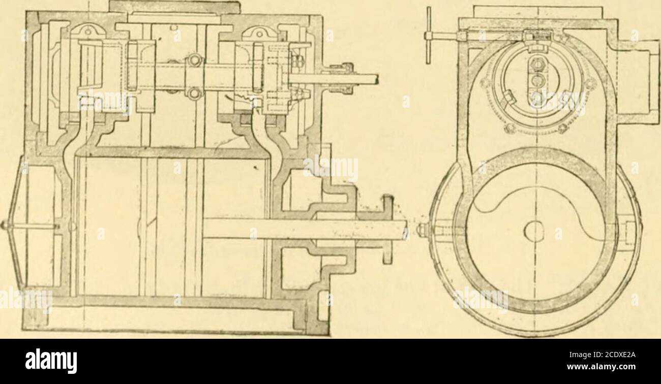 . Meccanismo moderno, che mostra gli ultimi progressi nelle macchine, nei motori e nella trasmissione di potenza, essendo un volume supplementare alla ciclopedia di Appletons di meccanica applicata. Dopo aver rimosso il tappo che ne copre l'estremità scollegando l'asta eccentrica dalcursore o bilanciere dell'asta della valvola e spostando la valvola a e a mano girando gli steli, una regolazione molto ravvicinata delle sedi alla valvola può essere effettuata senza alcun pericolo direnderle troppo faticose per consentire alla valvola di funzionare liberamente. Il sedile regolabile Kach è tenuto a vapore tra due sedili a permamento, ma è libero di Foto Stock