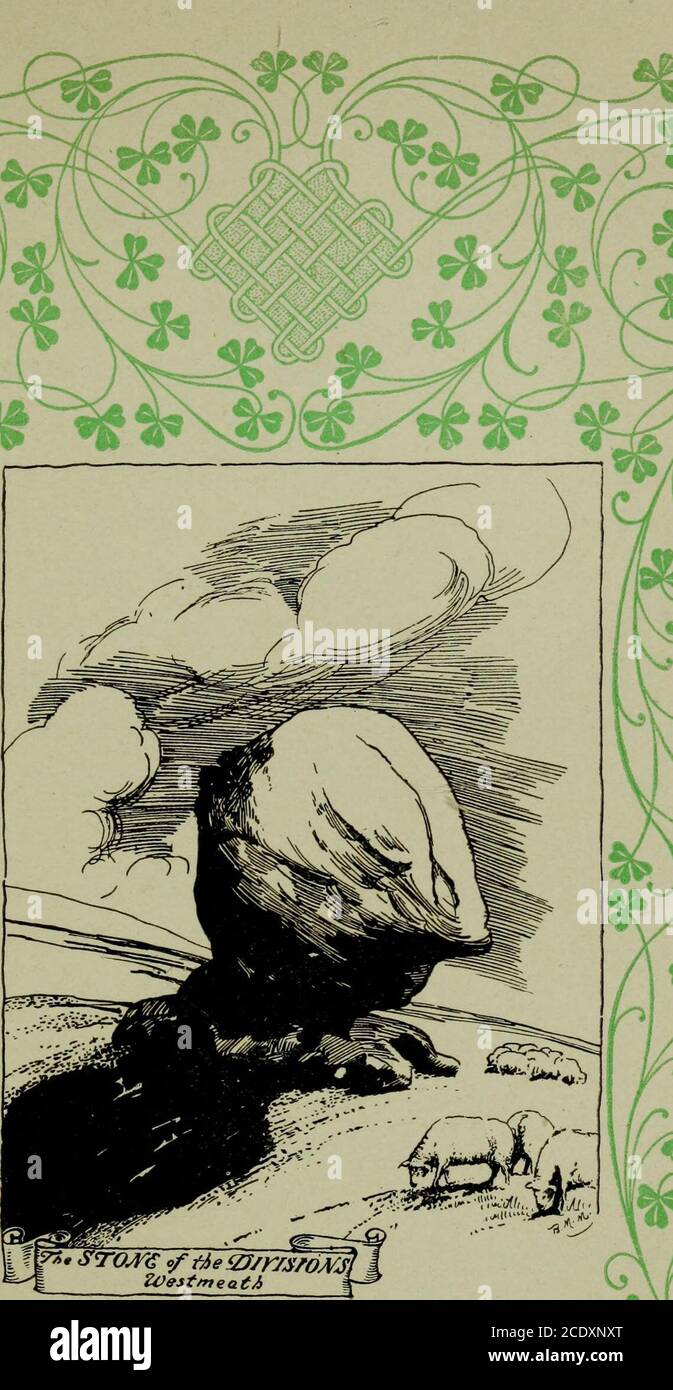 . Romantica Irlanda . loseto Portumna è il castello di Ballynasheera, che si dice essere una volta la residenza di Ireton, Oliver Cromwells genero. Da ben Hill, a pochi chilometri sotto Por-tumna, nei pressi di Woodford, si gode di una splendida vista di Lough Derg e della campagna circostante. Il lago si estende tra le montagne Slieve Aughty sul lato del Connaughtside e le montagne Arra sul lato Munsterside, le cui alte cime svettano sulle nuvole. Le rive, in pendenza -graduallydown verso l'acqua, sono coperte di lussureggiante fogliame, attraverso aperture in cui possono assediare le rovine di molti un antico castello A. Foto Stock