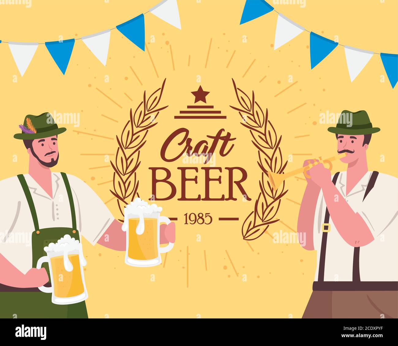 cartoni animati oktoberfest men con il tradizionale tessuto e la birra vettoriale design Illustrazione Vettoriale