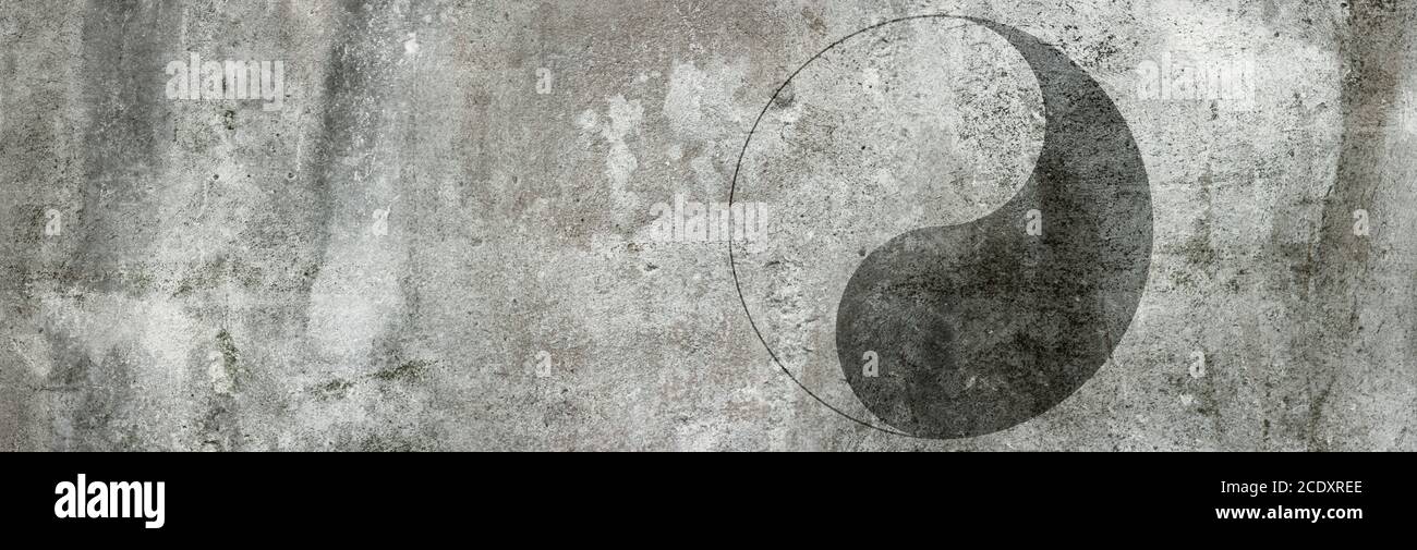 Yin, Yang, simbolo, equilibrio e armonia, calcestruzzo Foto Stock