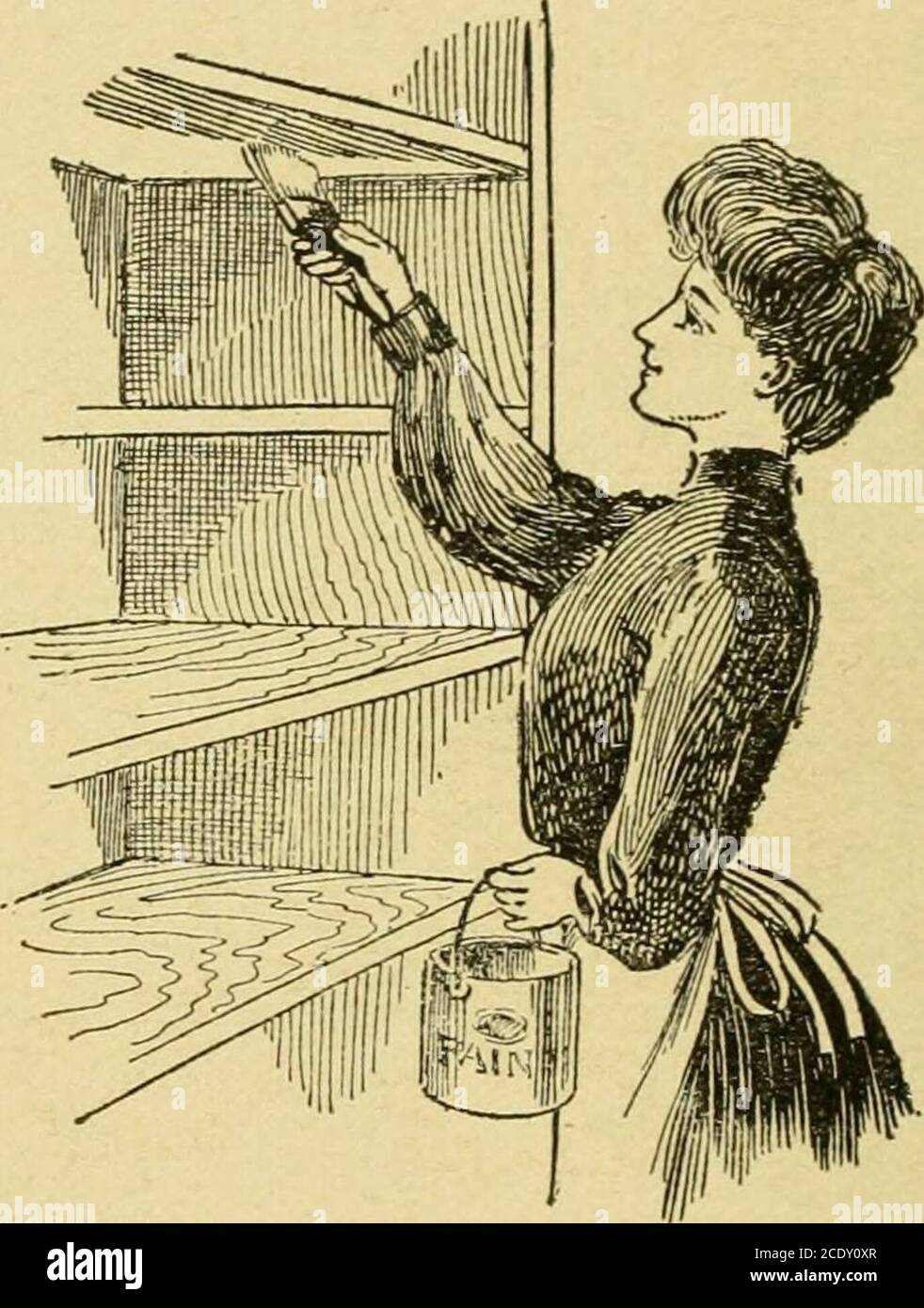 . Casa e salute; un manuale domestico contenente duemila ricette e suggerimenti utili sulla costruzione e la cura della casa in armonia con le leggi sanitarie .. . e rimodellaun'altra stanza. Rimuovere i mobili. La tappezzadovrebbe essere brushlied, pulito e bene ventilato. Cercare le falene, e se si trovano tracce di esse, devono essere distrutte. Questo stesso sistema completo dovrebbe essere continuato in tutti i salotti. Dopo la pulizia di ogni camera, restituire il fur-niture e tenerlo chiuso durante la pulizia delle altre camere. 180 Home e Health Defer non fino al giorno ciò che può essere fatto al giorno. CUCINA AN Foto Stock