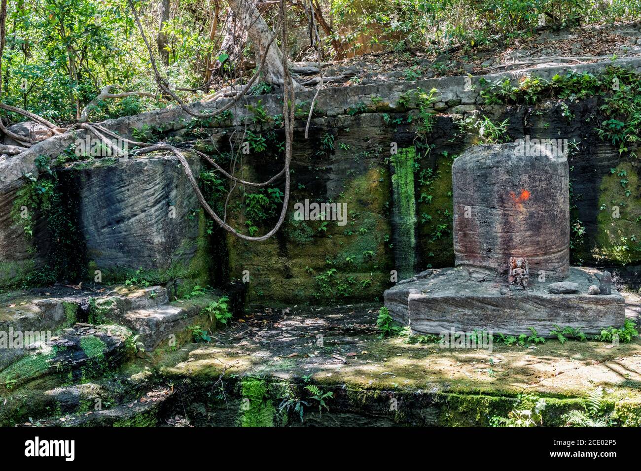 Lord Vishnu lingam, statua il Dio della ricchezza e del benessere, Shesh Shaiya, Bandhavgarh National Park, Madhya Pradesh, India Foto Stock