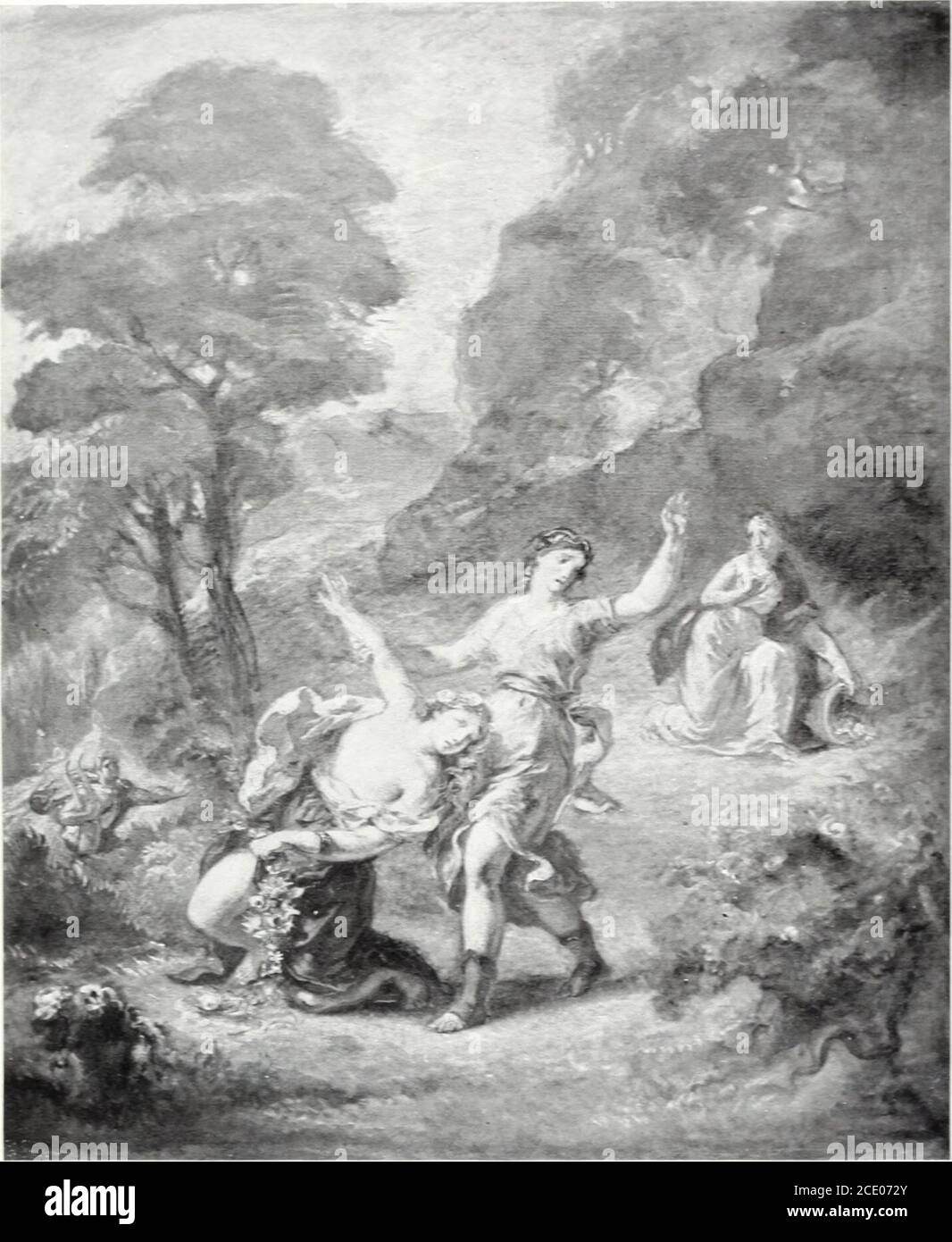 . Un gruppo di ventiquattro dipinti delle scuole francese, spagnola, tedesca e americana selezionate dalla Cottier Gallery . Ferdi x e Vic a r Eugene De lac ro i x (1798 1863)ORPHEUS TROVARE EURYDICE Canvas. Altezza, 11 Yi pollici; larghezza, 67&gt; 2 pollici il mito greco della ricerca di Orfeuss Euridice e arrossamento herat ultimo stung da un serpente, porta la nota di tristezza suonata da theAutumn. L'idyll estivo è passato, con i suoi piaceri svaniti e le opportunità. In accordo con questo umore l'artista ci ha dato qui una delle sue creazioni più belle. Ferdinando Victor Eugene Delacroix (1798-1863 Foto Stock