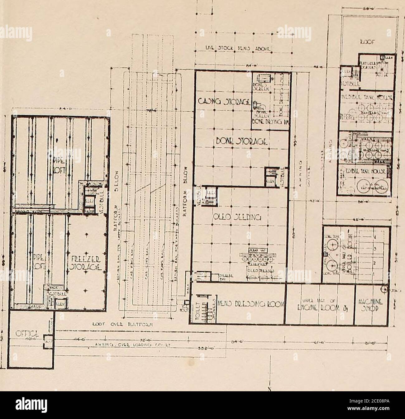 . Costruzione di una casa di imballaggio e di un magazzino frigorifero; Un lavoro generale di riferimento sulla progettazione, costruzione ed equipaggiamento dei moderni impianti americani di confezionamento della carne, con particolare riferimento alle esigenze del governo degli Stati Uniti, ed un trattato completo sulla progettazione di impianti di stoccaggio a freddo, compresi i dati di refrigerazione, isolamento e costo .. . FIG. 12 – PIANO DEL TERZO PIANO – IMPIANTO DI ABBATTIMENTO DELLA CARNE BOVINA (VEDI CAPITOLO III).. FIG. 11 – PIANO DEL PIANO DEL SECONDO PIANO – IMPIANTO DI ABBATTIMENTO DEI SEGNALI ACUSTICI (VEDERE IL CAPITOLO III). Foto Stock