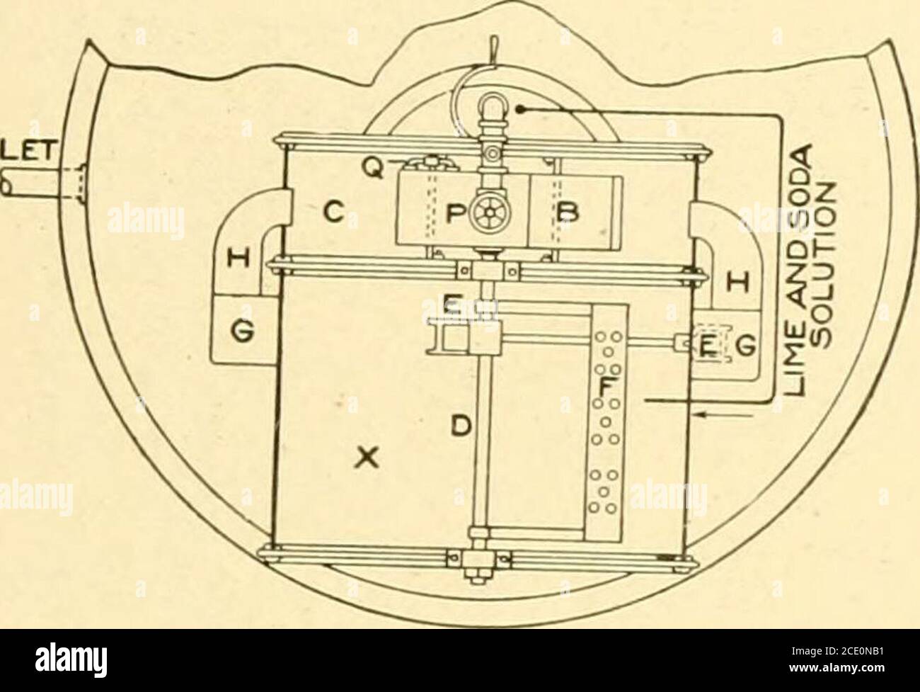 . Ciclopedia delle opere tessili : una biblioteca generale di riferimento su cotone, lana e filati lavorati, tessitura, progettazione, chimica e tintura, finissaggio, maglieria e materie alleate . CHIMICA TESSILE E TINTURA 225 l'ammorbidimento consiste essenzialmente di due fasi; in primo luogo, la precipitazione chimica della materia minerale sgradevole in una condizione insolubile e in secondo luogo, la successiva asportazione di tale precipitato mediante mezzi meccanici. La chimica della precipitazione è com-. Schema di Fig. 77. parativamente semplice, ma le varie forme di apparecchiatura per rimuovere questo precipitato dalla wate Foto Stock