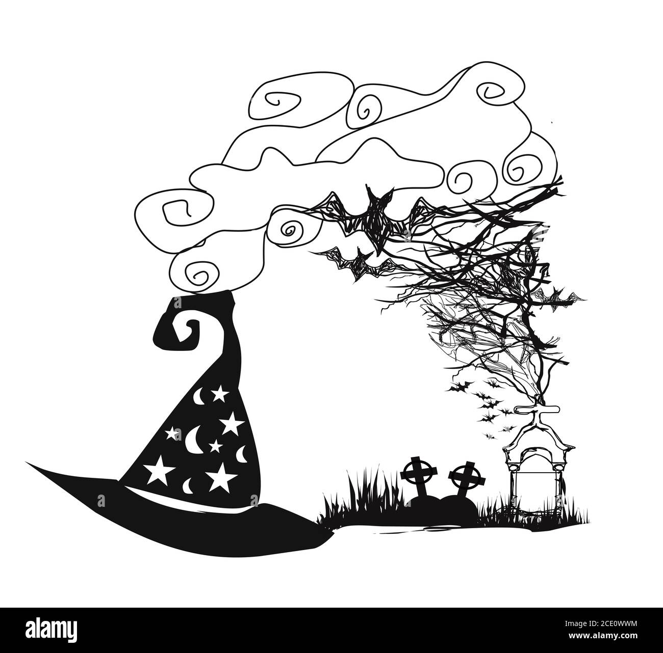 Notte di Halloween - cornice di doodle in bianco e nero Foto Stock