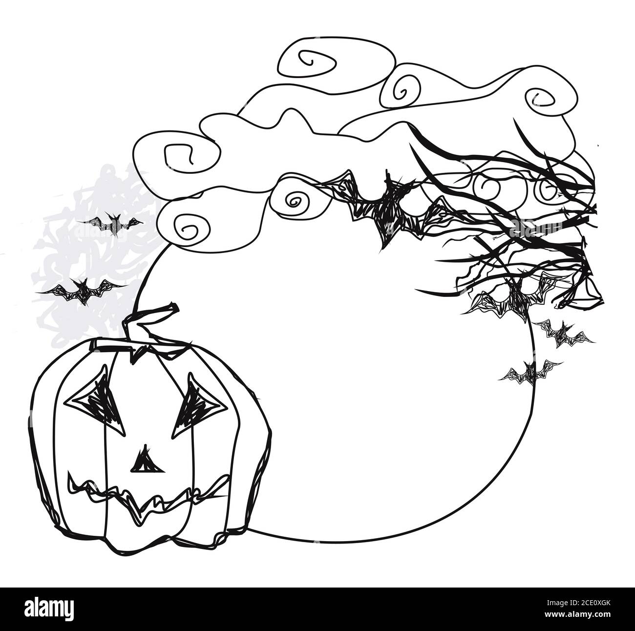 cornice bianca e nera con zucca di halloween Foto Stock