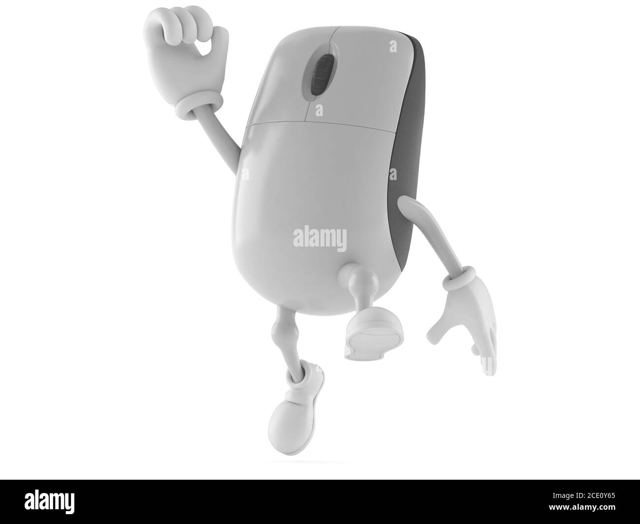 Computer mouse carattere jumping in gioia isolato su sfondo bianco Foto Stock