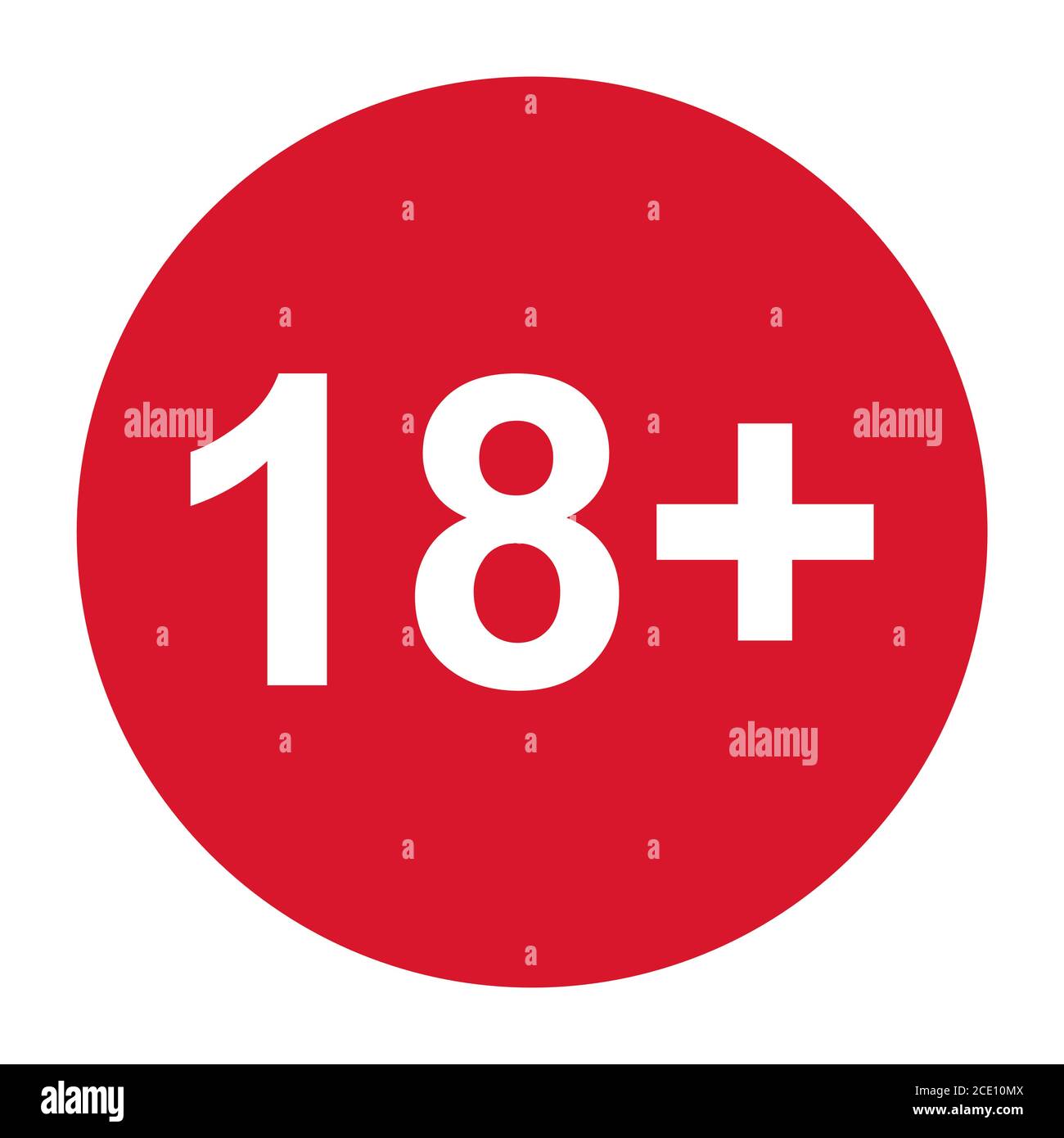 18+ segno di restrizione piatta isolato in cerchio rosso. Simbolo del limite di età. Nessuna illustrazione di avviso per meno di diciotto anni . Illustrazione Vettoriale