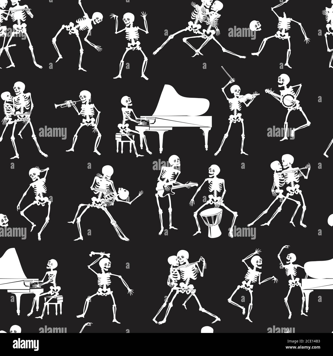 Scheletro, tango, danza, illustrazione, silhouette, danza, coppia, coppia, ballerino, nero, silhouette, vettore, disegno, illustrazione, aspetto, scena Illustrazione Vettoriale