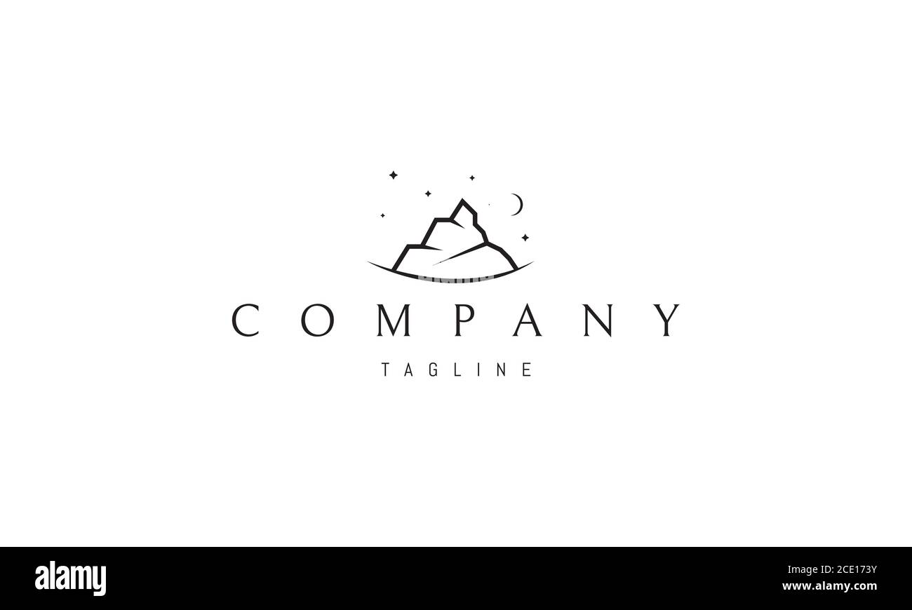 Logo vettoriale su cui un'immagine astratta di una roccia sotto il cielo stellato. Illustrazione Vettoriale