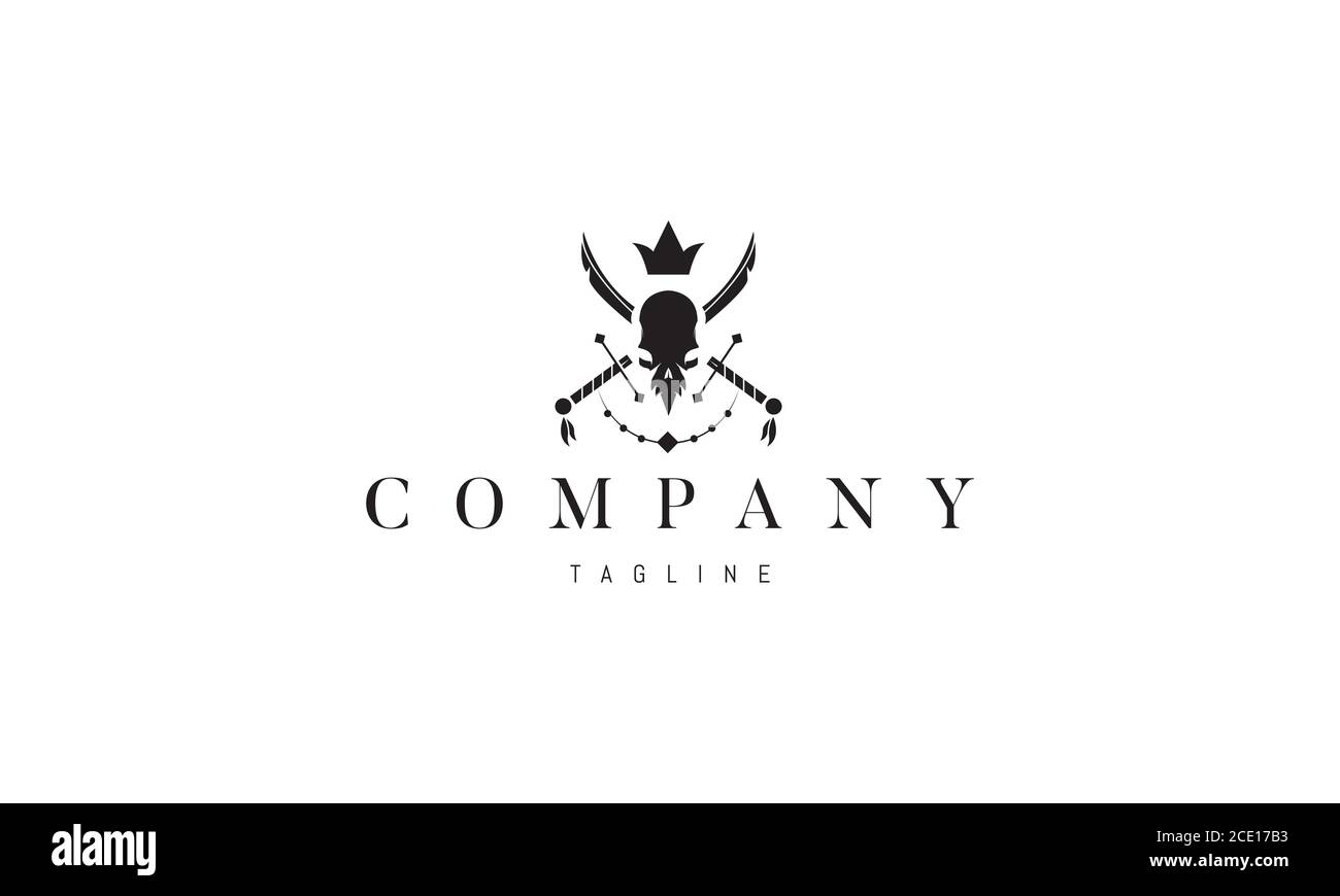 Logo vettoriale su cui un'immagine astratta di un cranio pirata e incrociate sciabole. Illustrazione Vettoriale