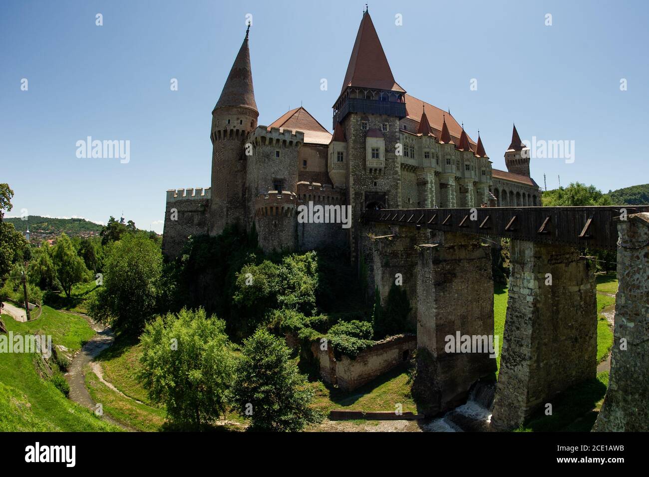 Il Castello di Corvin (anche Hunyadi o Hunedoara) in Transilvania Hunedoara è un castello gotico rinascimentale del 15 ° secolo. Foto Stock