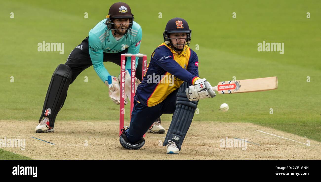Londra, Regno Unito. 30 agosto 2020. Adam Wheater batte mentre Surrey prende l'Essex nella partita Vitality T20 Blast al Kia Oval. David Rowe/Alamy Live News Foto Stock