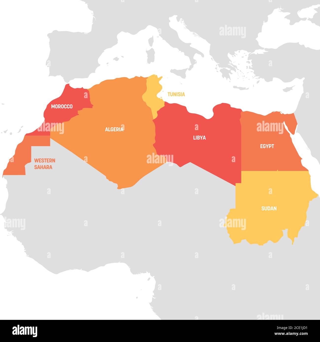 Regione Nord Africa. Mappa dei paesi dell'Africa settentrionale.  Illustrazione vettoriale Immagine e Vettoriale - Alamy