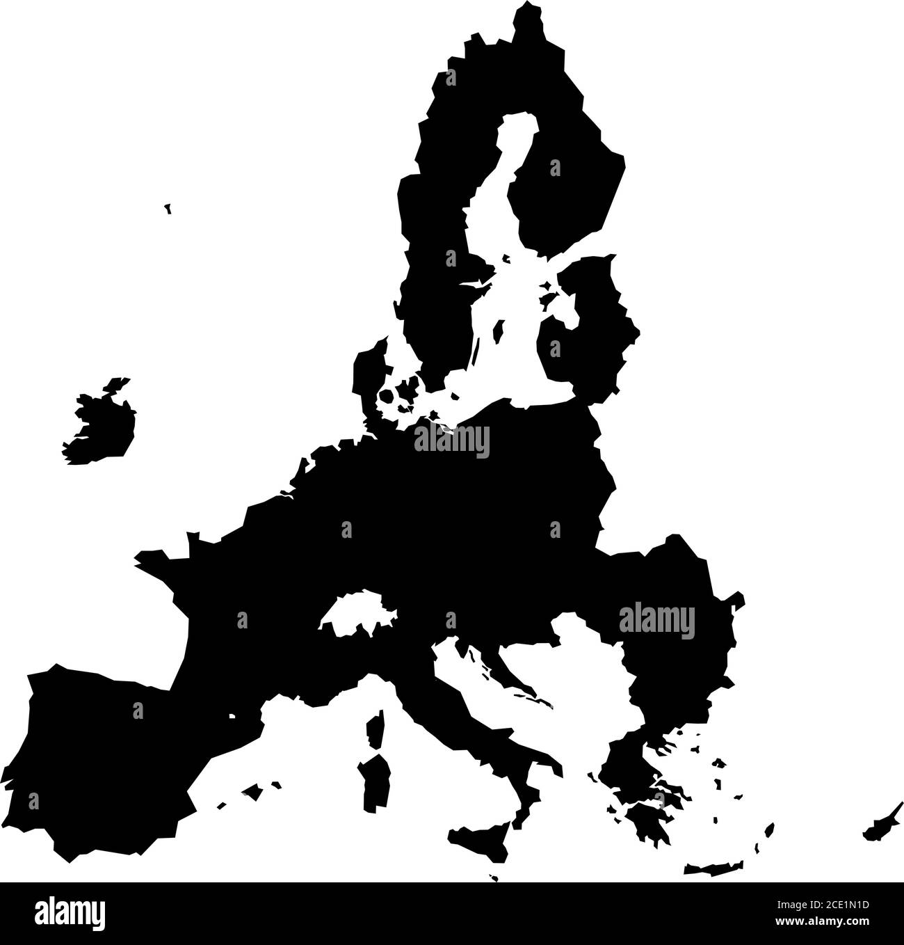 Territorio dell'Unione europea silhouette nera isolata su sfondo bianco. Mappa dell’UE dopo la brexit nel 2020. Illustrazione vettoriale. Illustrazione Vettoriale
