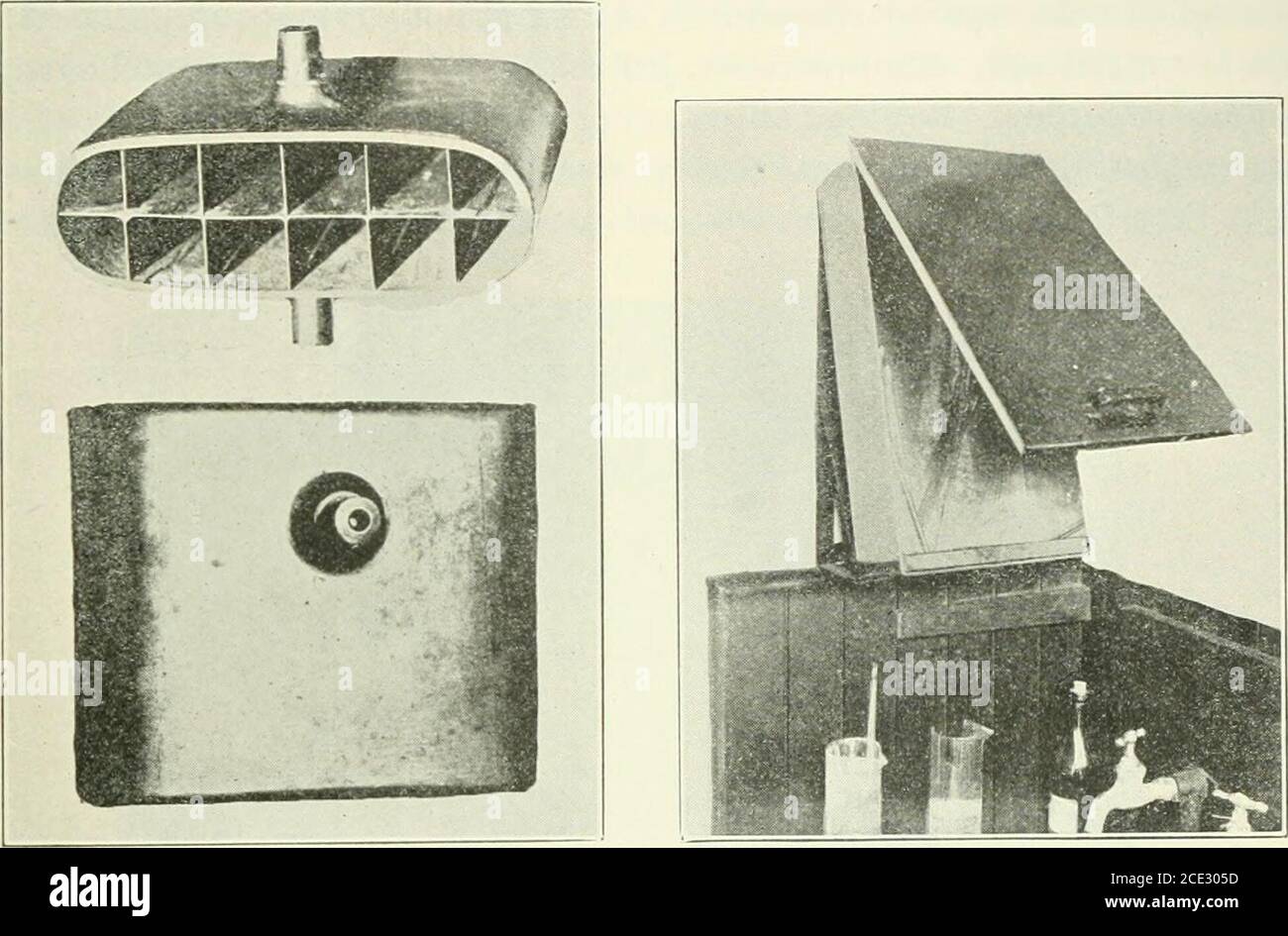 . Il Journal of Laboratory and Clinical Medicine . scatola di apertura montata su una staffa a parete con un angolo di 30°. E 'di venti pollici di lunghezza, che accommodatepipettes delle capacità in uso comune, dieci pollici di larghezza e cinque pollici deep.The coperchio è incernierato alla parte superiore e Wlien aperto, a causa delle dimensioni e angolo poggierà saldamente contro la parete in una linea retta con la faccia di thebox. L'angolo posteriore inferiore dell'essiccatore è dotato di piccole aperture per lo scarico nel lavello sopra il quale l'apparecchio deve essere montato. NUOVA APPARECCHIATURA DA LABORATORIO 483 la base porta un vassoio per schermi da 200 mès Foto Stock