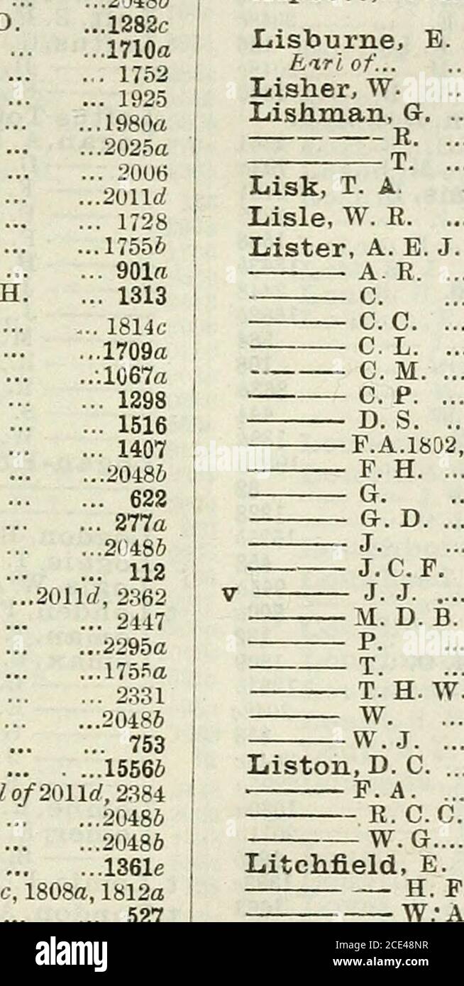 . Elenco dell'esercito . Lindsay HendersonLindsay-Holt, G. ...Lindsay-Smith, L.Lindsay-Young.e liindsell, E. H. G. C. H. J. ... P. B. E. S. W. G. LINDSELL-STEWART, A. W. J.2048a 527 ...1925a...1995aJ. 2401... 2429... 2421...1009aL. H. L. 12536... 902...1S36C... 1249...1960a903a812a Lindsey, D. L. V. ... J. E. V. ... Lindsey-Brabazon, R Lindup, C. A Line, G. F G. S.E E. E. e Lineham, J. F.Linehan, G. E. Lines, -V. W E VV. R Linfoot, C Ling-, C. G ; G. A P. G E. W Lingard, H link, W. C Linklater, C. H.Linley, F. B... Ling-HAM, J Linnell.A Linney, W. W Linthwaite, W. H..Linton,C. F. H. Lintored Foto Stock