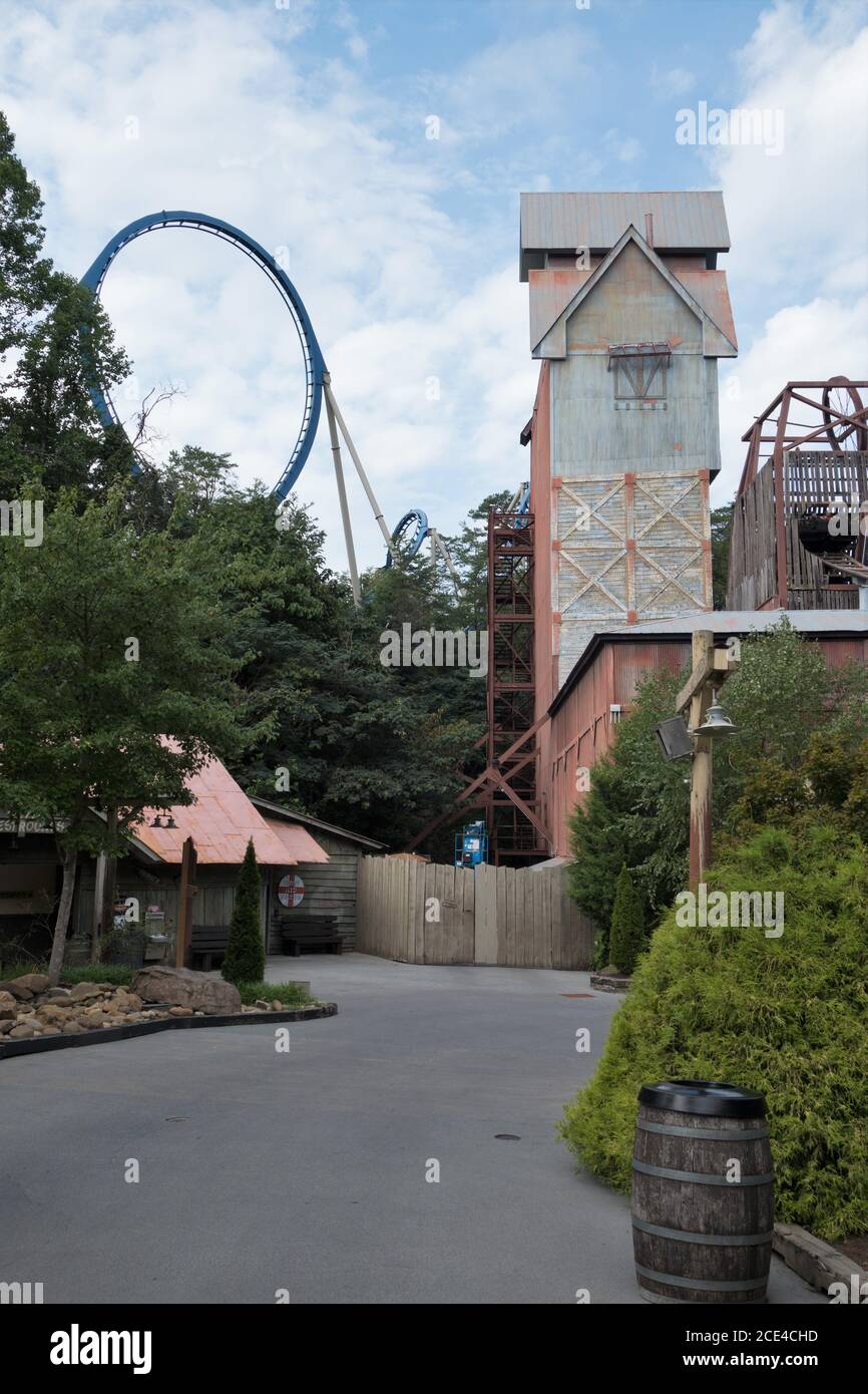 Parco divertimenti Dollywood in Tennessee, aperto a capacità molto limitata durante il Covid 19. Foto Stock